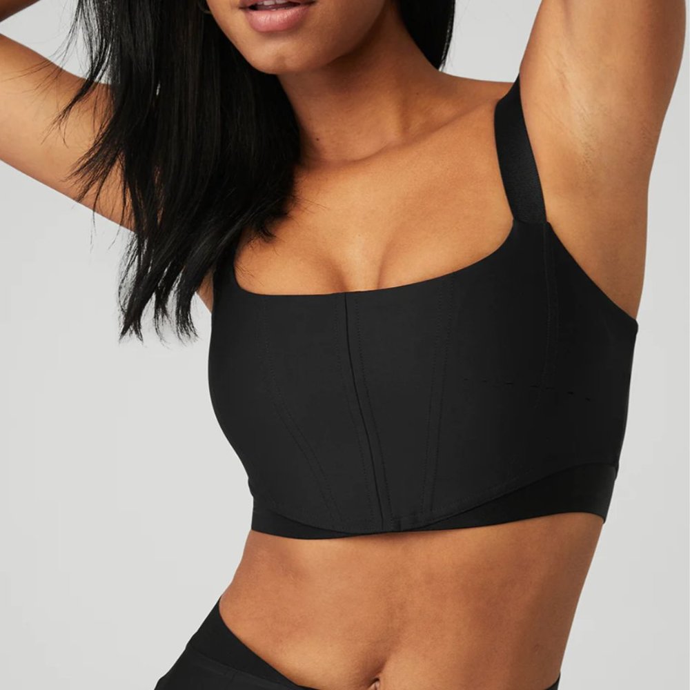 Alo Yoga | EUC Airlift Corset Bra Crop Tank Top in Black